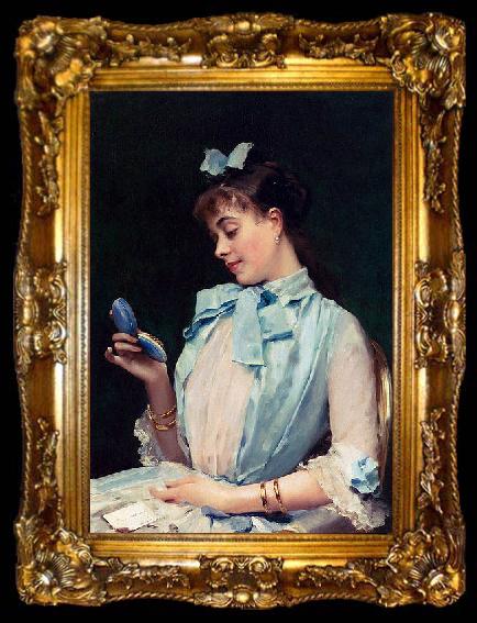 framed  Raimundo Madrazo Portrait Of Aline Mason In Blue, ta009-2